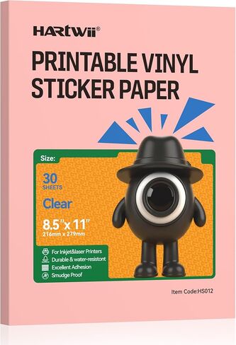 ورق ملصقات من الفينيل الشفاف بنسبة 100%، 30 حزمة، أوراق ملصقات شفافة قابلة للطباعة مقاس 8.5 × 11 بوصة للطابعة النافثة للحبر، سريعة الجفاف، ألوان زاهية، مقاومة للتمزق - مثالية للحرف اليدوية وآلات القطع in Kuwait