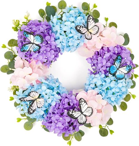 20 بوصة إكليل الربيع الزهور الأرجواني فراشة إكليل داخلي في الهواء الطلق جدار مهرجان المنزل مزرعة زينة الزفاف in Kuwait