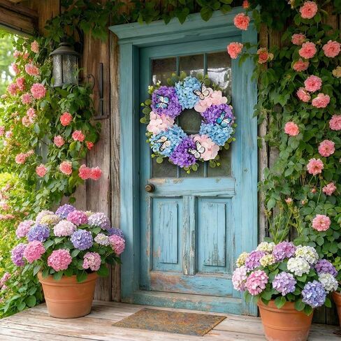 20 بوصة إكليل الربيع الزهور الأرجواني فراشة إكليل داخلي في الهواء الطلق جدار مهرجان المنزل مزرعة زينة الزفاف in Kuwait