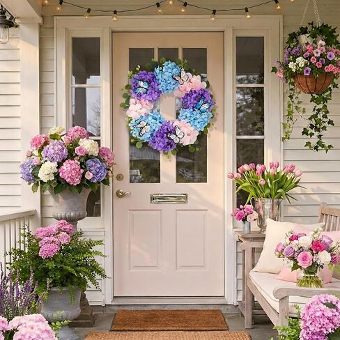 20 بوصة إكليل الربيع الزهور الأرجواني فراشة إكليل داخلي في الهواء الطلق جدار مهرجان المنزل مزرعة زينة الزفاف in Kuwait