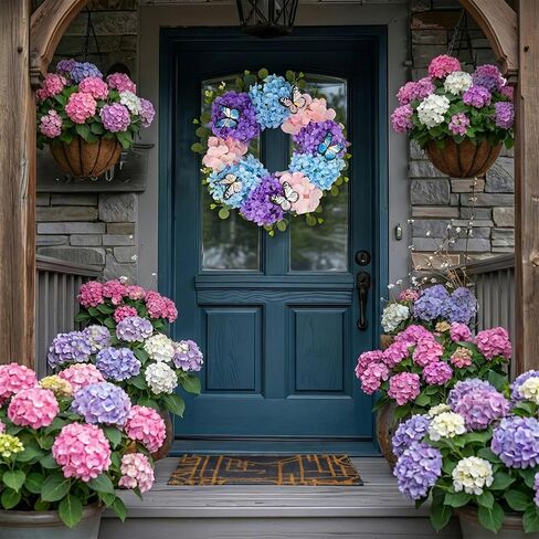 20 بوصة إكليل الربيع الزهور الأرجواني فراشة إكليل داخلي في الهواء الطلق جدار مهرجان المنزل مزرعة زينة الزفاف in Kuwait