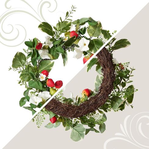 National Tree Company Artificial Spring Wreath, Woven Branch Base, Decorated with Strawberries, Petunia Blooms, Leafy Greens, Spring Collection, 22 Inches in Saudi Arabia