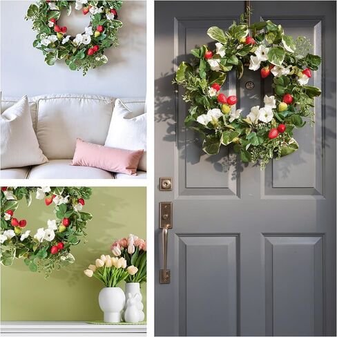 National Tree Company Artificial Spring Wreath, Woven Branch Base, Decorated with Strawberries, Petunia Blooms, Leafy Greens, Spring Collection, 22 Inches in Saudi Arabia