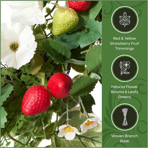 National Tree Company Artificial Spring Wreath, Woven Branch Base, Decorated with Strawberries, Petunia Blooms, Leafy Greens, Spring Collection, 22 Inches in Saudi Arabia