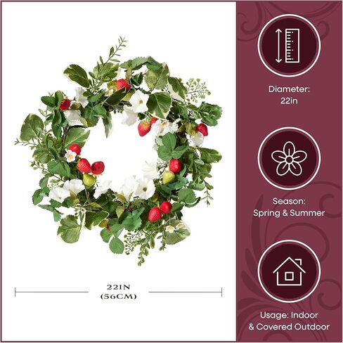 National Tree Company Artificial Spring Wreath, Woven Branch Base, Decorated with Strawberries, Petunia Blooms, Leafy Greens, Spring Collection, 22 Inches in Saudi Arabia