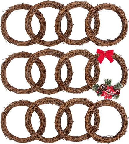 12 Pcs 8 Inch Natural Grapevine Wreath Set, Natural Rattan Wreath,Hand-Woven 8 Inch Vine Branch Wreaths, Perfect for DIY Crafts, Christmas Decorations, and Wedding Supplies in Saudi Arabia