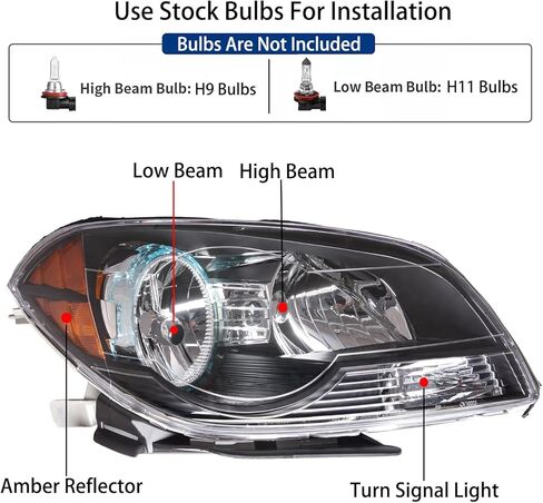 2PCS Headlight Assembly Set For 2008 2009 2010 2011 2012 Chevy Malibu LT LS LTZ Hybrid Sedan Replacement Headlamps Black Housing Amber Reflector Driver and Passenger side GM2502307 GM2503307 in Saudi Arabia