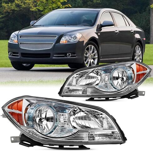 2PCS Headlight Assembly Set For 2008 2009 2010 2011 2012 Chevy Malibu LT LS LTZ Hybrid Sedan Replacement Headlamps Black Housing Amber Reflector Driver and Passenger side GM2502307 GM2503307 in Saudi Arabia
