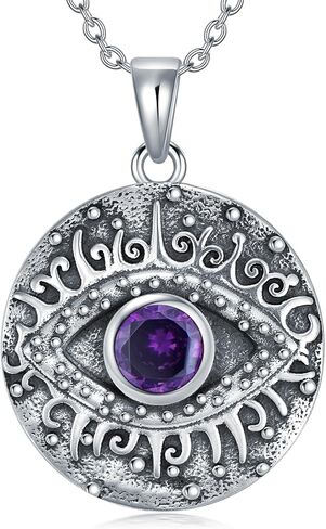 Natural Amethyst Devil's Eye Necklace Genuine February Birthstone Evil Eye Pendant Vintage Uniex Jewelry Gift Women Men in Saudi Arabia