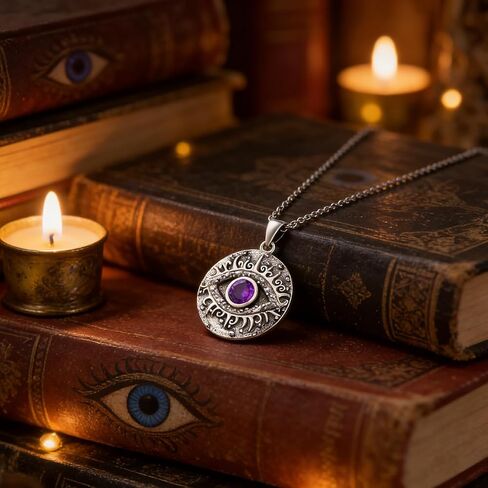 Natural Amethyst Devil's Eye Necklace Genuine February Birthstone Evil Eye Pendant Vintage Uniex Jewelry Gift Women Men in Saudi Arabia