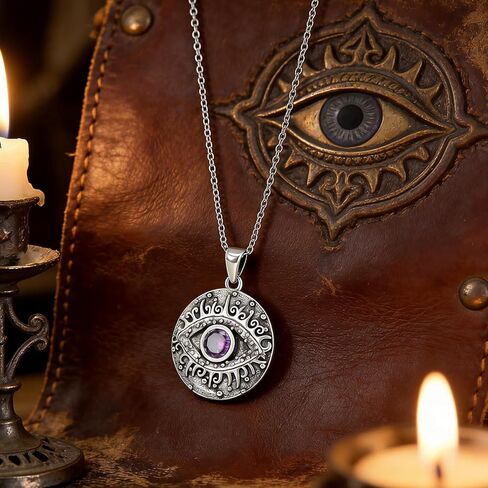 Natural Amethyst Devil's Eye Necklace Genuine February Birthstone Evil Eye Pendant Vintage Uniex Jewelry Gift Women Men in Saudi Arabia