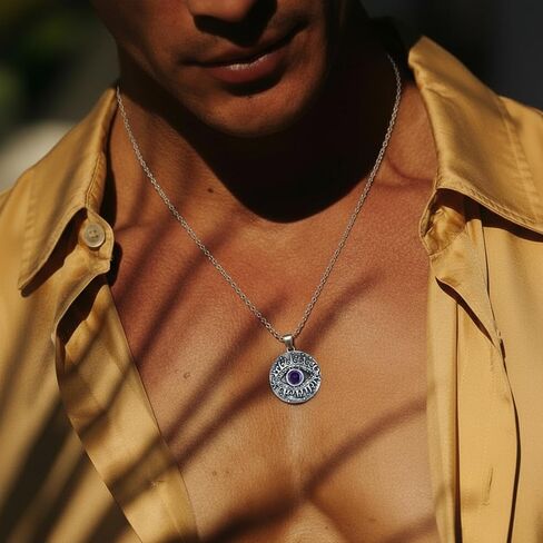 Natural Amethyst Devil's Eye Necklace Genuine February Birthstone Evil Eye Pendant Vintage Uniex Jewelry Gift Women Men in Saudi Arabia