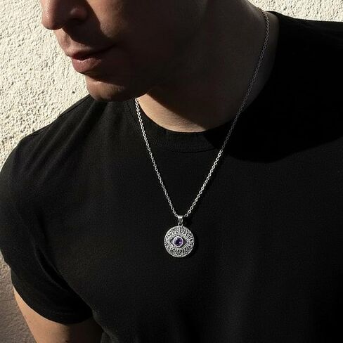 Natural Amethyst Devil's Eye Necklace Genuine February Birthstone Evil Eye Pendant Vintage Uniex Jewelry Gift Women Men in Saudi Arabia
