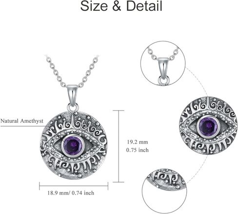 Natural Amethyst Devil's Eye Necklace Genuine February Birthstone Evil Eye Pendant Vintage Uniex Jewelry Gift Women Men in Saudi Arabia