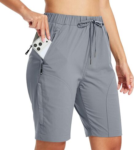 شورت AIRIKE للسيدات مقاس 9 بوصات/15 بوصة للمشي لمسافات طويلة خفيف الوزن وسريع الجفاف ومطاط كاجوال رياضي للجولف مع 5 جيوب in Kuwait