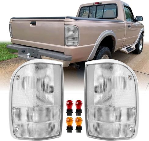 USR UNIQUE STYLE RACING 93-97 Ranger Pick-Up Tail Light - زوج مصابيح الذيل (يسار + يمين) متوافق مع شاحنة Ford Ranger PickUp 1993-1997 جميع الموديلات الجيل الثاني (عدسة واضحة مع مصابيح ملونة) in Saudi Arabia