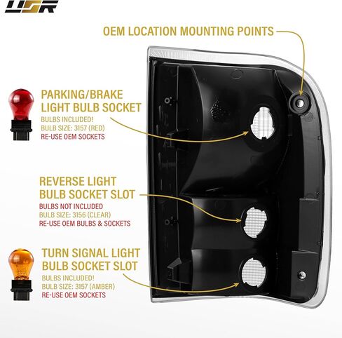 USR UNIQUE STYLE RACING 93-97 Ranger Pick-Up Tail Light - زوج مصابيح الذيل (يسار + يمين) متوافق مع شاحنة Ford Ranger PickUp 1993-1997 جميع الموديلات الجيل الثاني (عدسة واضحة مع مصابيح ملونة) in Saudi Arabia