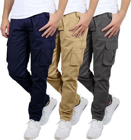 مجموعة من 3 سراويل كارجو قطنية مرنة قابلة للتمدد للرجال، درزة داخلية 31 بوصة - مريحة ومتينة in Kuwait