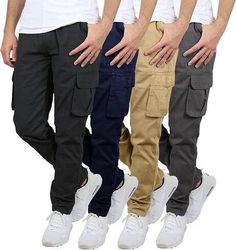 مجموعة من 3 سراويل كارجو قطنية مرنة قابلة للتمدد للرجال، درزة داخلية 31 بوصة - مريحة ومتينة in Kuwait