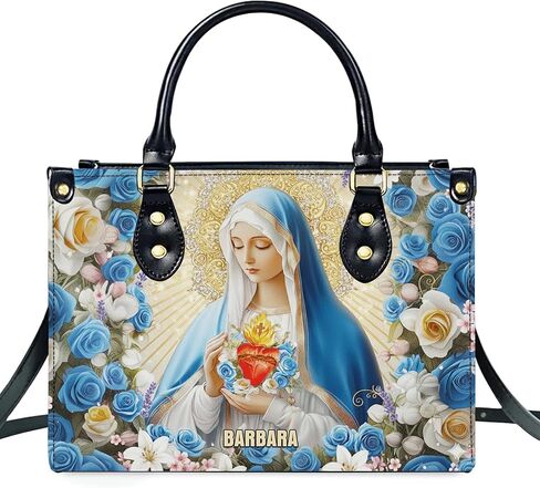 Custom Catholic Virgin Mary Leather Bag, Personalized Name Handbags and Purses for Christian Women Religious Bag Gifts in Saudi Arabia