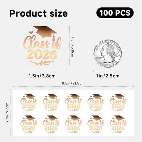 100 Transparent Gold Foil Graduation Stickers for College High School Class of 2024 Ideal for Envelope Seals Invitation Decorations Graduate Party Favor Labels Real Foil 1.6" (Class, Gold Foil) in Saudi Arabia