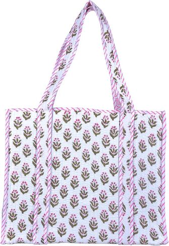 حقيبة حمل للنساء، حقائب تسوق البقالة، حقيبة قطنية كبيرة مبطنة، حقيبة شاطئ، حقائب عمل للنساء، حقيبة سفر زهرية، محفظة كتف أنيقة، حقيبة حمل مبطنة كبيرة الحجم | حقيبة يد قابلة لإعادة الاستخدام، حقائب يد يدوية، الحجم: 16 × 14 × 6، السعة 21 لتر، Ma in Kuwait