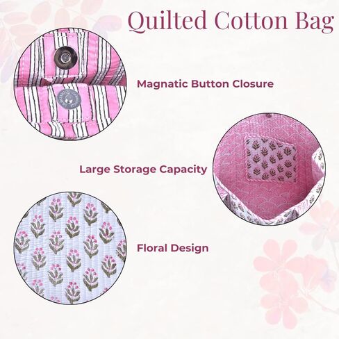 حقيبة حمل للنساء، حقائب تسوق البقالة، حقيبة قطنية كبيرة مبطنة، حقيبة شاطئ، حقائب عمل للنساء، حقيبة سفر زهرية، محفظة كتف أنيقة، حقيبة حمل مبطنة كبيرة الحجم | حقيبة يد قابلة لإعادة الاستخدام، حقائب يد يدوية، الحجم: 16 × 14 × 6، السعة 21 لتر، Ma in Kuwait