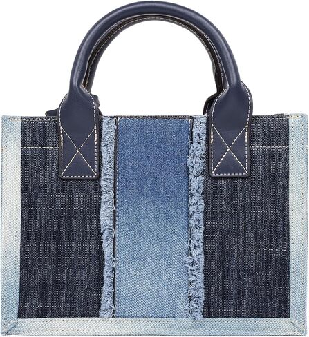 True Religion Women's Tote Bag, Frayed Denim Modern Carryall Handbag with Removable Crossbody Strap, Denim Blue in Saudi Arabia