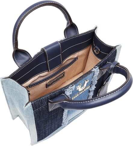 True Religion Women's Tote Bag, Frayed Denim Modern Carryall Handbag with Removable Crossbody Strap, Denim Blue in Saudi Arabia
