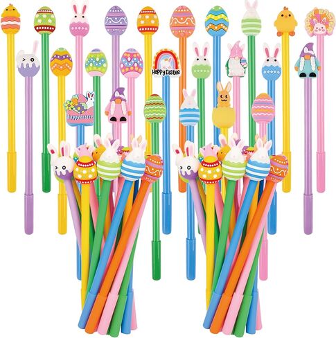 LiYiQ 100 Pcs Easter Cartoon Cute Fun Pens Kawaii Easter Eggs Rabbit Chicken Rainbows Gnome Shape Gel Black Ink Pen, Cute Pens for Office Home Present in Saudi Arabia