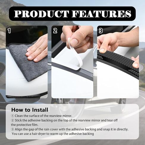2PCS Snap-on Car Side Mirror Rain Guard,Upgraded Side Mirror Covers for Rainproof with Carbon Fiber Texture & Extended Design,Stylish Sides Mirrors Rain Guards for Cars in Saudi Arabia