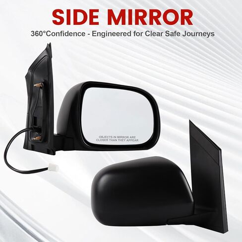 Passenger Side Mirror Compatible with 2004-2010 Toyota Sienna 3Pins with Power Glass Manual Folding Black Right Side View Mirrors Replace TO1321201 in Saudi Arabia