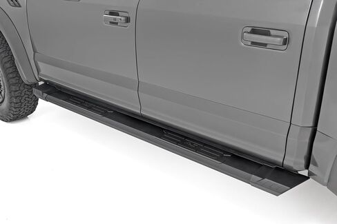 ألواح تشغيل من الألومنيوم Rough Country HD2 لسيارة Ford F-150/Lightning/F-250/F-350/Raptor (2015-2025) - كابينة طاقم - 5 بوصات واسعة غير قابلة للانزلاق، سهلة التركيب بمسامير in Saudi Arabia