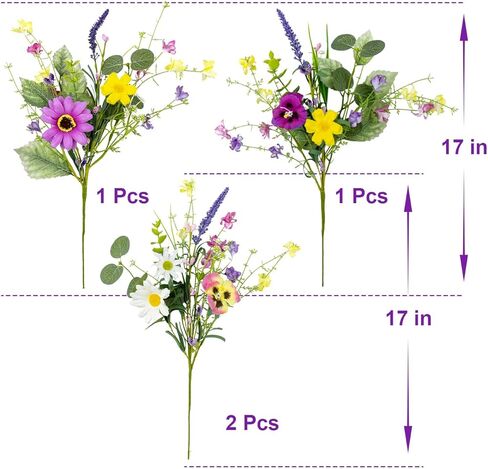 زهور الربيع الاصطناعية 4 حزمة زهرة الربيع ينبع 17 بوصة يختار الأزهار مع الإقحوانات الملونة فراشة بساتين الفاكهة الخزامى للمزهريات المركزية ترتيبات الزهور عيد الفصح الصيف in Kuwait
