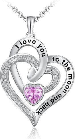 Distance Heart Necklace for Women 925 Sterling Sliver Birthstone Heart Jewelry I Love You to The Moon and Back Necklaces for Mother Girlfriend Wife with Jewelry Gift Box in Kuwait