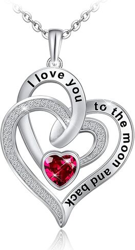 Distance Heart Necklace for Women 925 Sterling Sliver Birthstone Heart Jewelry I Love You to The Moon and Back Necklaces for Mother Girlfriend Wife with Jewelry Gift Box in Saudi Arabia