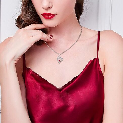 Distance Heart Necklace for Women 925 Sterling Sliver Birthstone Heart Jewelry I Love You to The Moon and Back Necklaces for Mother Girlfriend Wife with Jewelry Gift Box in Saudi Arabia