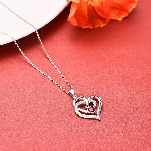 Distance Heart Necklace for Women 925 Sterling Sliver Birthstone Heart Jewelry I Love You to The Moon and Back Necklaces for Mother Girlfriend Wife with Jewelry Gift Box in Saudi Arabia