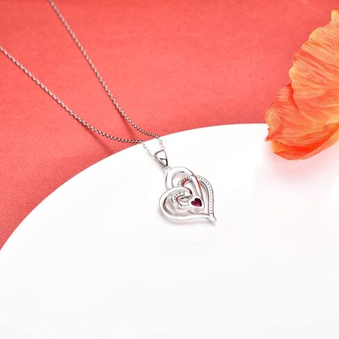 Distance Heart Necklace for Women 925 Sterling Sliver Birthstone Heart Jewelry I Love You to The Moon and Back Necklaces for Mother Girlfriend Wife with Jewelry Gift Box in Saudi Arabia