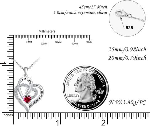 Distance Heart Necklace for Women 925 Sterling Sliver Birthstone Heart Jewelry I Love You to The Moon and Back Necklaces for Mother Girlfriend Wife with Jewelry Gift Box in Saudi Arabia