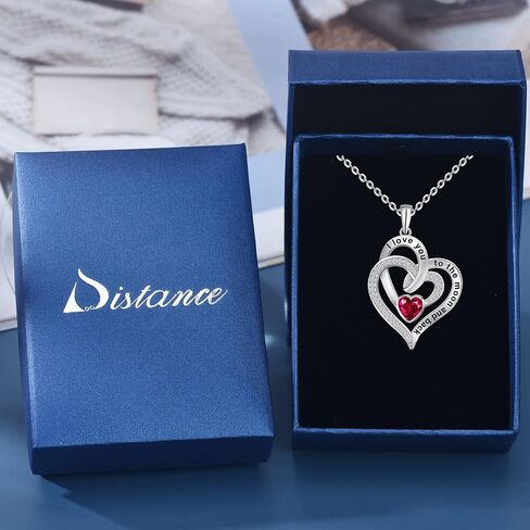 Distance Heart Necklace for Women 925 Sterling Sliver Birthstone Heart Jewelry I Love You to The Moon and Back Necklaces for Mother Girlfriend Wife with Jewelry Gift Box in Saudi Arabia