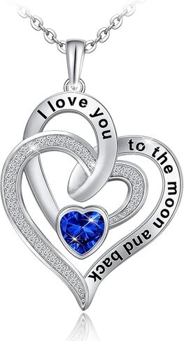 Distance Heart Necklace for Women 925 Sterling Sliver Birthstone Heart Jewelry I Love You to The Moon and Back Necklaces for Mother Girlfriend Wife with Jewelry Gift Box in Saudi Arabia