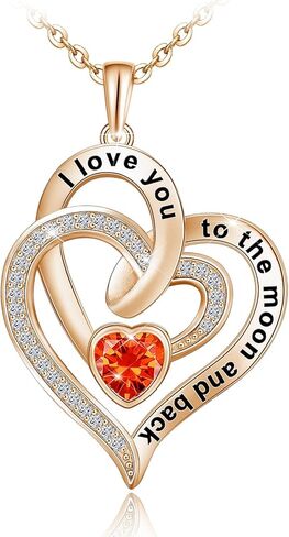 Distance Heart Necklace for Women 925 Sterling Sliver Birthstone Heart Jewelry I Love You to The Moon and Back Necklaces for Mother Girlfriend Wife with Jewelry Gift Box in Saudi Arabia