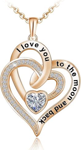 Distance Heart Necklace for Women 925 Sterling Sliver Birthstone Heart Jewelry I Love You to The Moon and Back Necklaces for Mother Girlfriend Wife with Jewelry Gift Box in Saudi Arabia