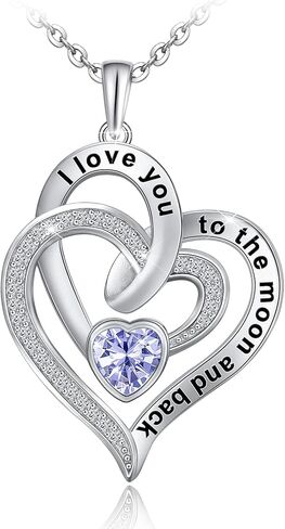 Distance Heart Necklace for Women 925 Sterling Sliver Birthstone Heart Jewelry I Love You to The Moon and Back Necklaces for Mother Girlfriend Wife with Jewelry Gift Box in Saudi Arabia