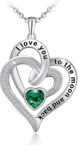Distance Heart Necklace for Women 925 Sterling Sliver Birthstone Heart Jewelry I Love You to The Moon and Back Necklaces for Mother Girlfriend Wife with Jewelry Gift Box in Saudi Arabia