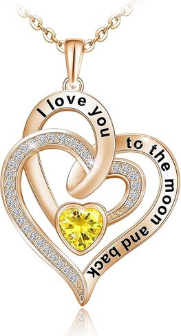 Distance Heart Necklace for Women 925 Sterling Sliver Birthstone Heart Jewelry I Love You to The Moon and Back Necklaces for Mother Girlfriend Wife with Jewelry Gift Box in Saudi Arabia