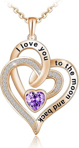 Distance Heart Necklace for Women 925 Sterling Sliver Birthstone Heart Jewelry I Love You to The Moon and Back Necklaces for Mother Girlfriend Wife with Jewelry Gift Box in Saudi Arabia