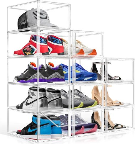 Extra Large 23.6'' Tall Acrylic Display Case, XXXXX-Large Boot & Shoe Boxes 13.8''x12.2 ''x23.6'' Clear Sneaker Box with Magnetic Door Dustproof Display Box Showcase for Helmet,Trophy, Collectible in Saudi Arabia