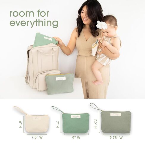 مجموعة حقائب تنظيم حقائب حفاضات الأطفال من بيرهيد - أطعمني، غيرني، ألبسني - أكياس بسحاب مصنوعة من القطن المعاد تدويره، ملحقات حقائب الحفاضات المحايدة للجنسين ومنظم أساسيات الأطفال - مجموعة من 3 قطع in Kuwait